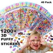 SWARKOL Kids Stickers 1200 , 40 Different Sheets, 3D Puffy Stickers for Kids, Bulk Stickers for Girl Boy Birthday Gift, Scrapbooking, Teachers, Toddlers, Including Animals, Stars, Fishes, Hearts
