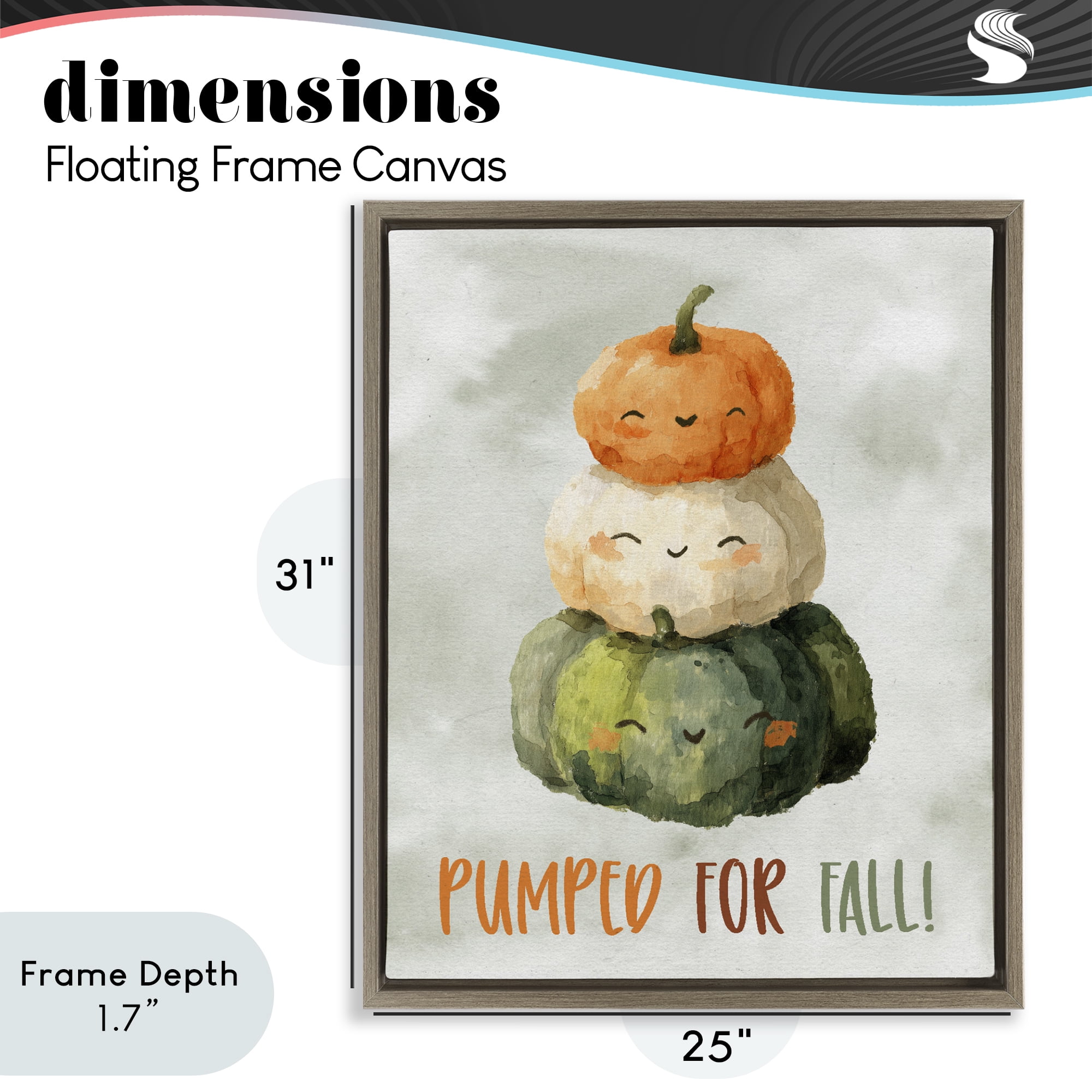 Stupell Industries Smiling Pumpkins Pumped For Fall Brown Framed Floater Canvas Wall Art, design by Ziwei Li