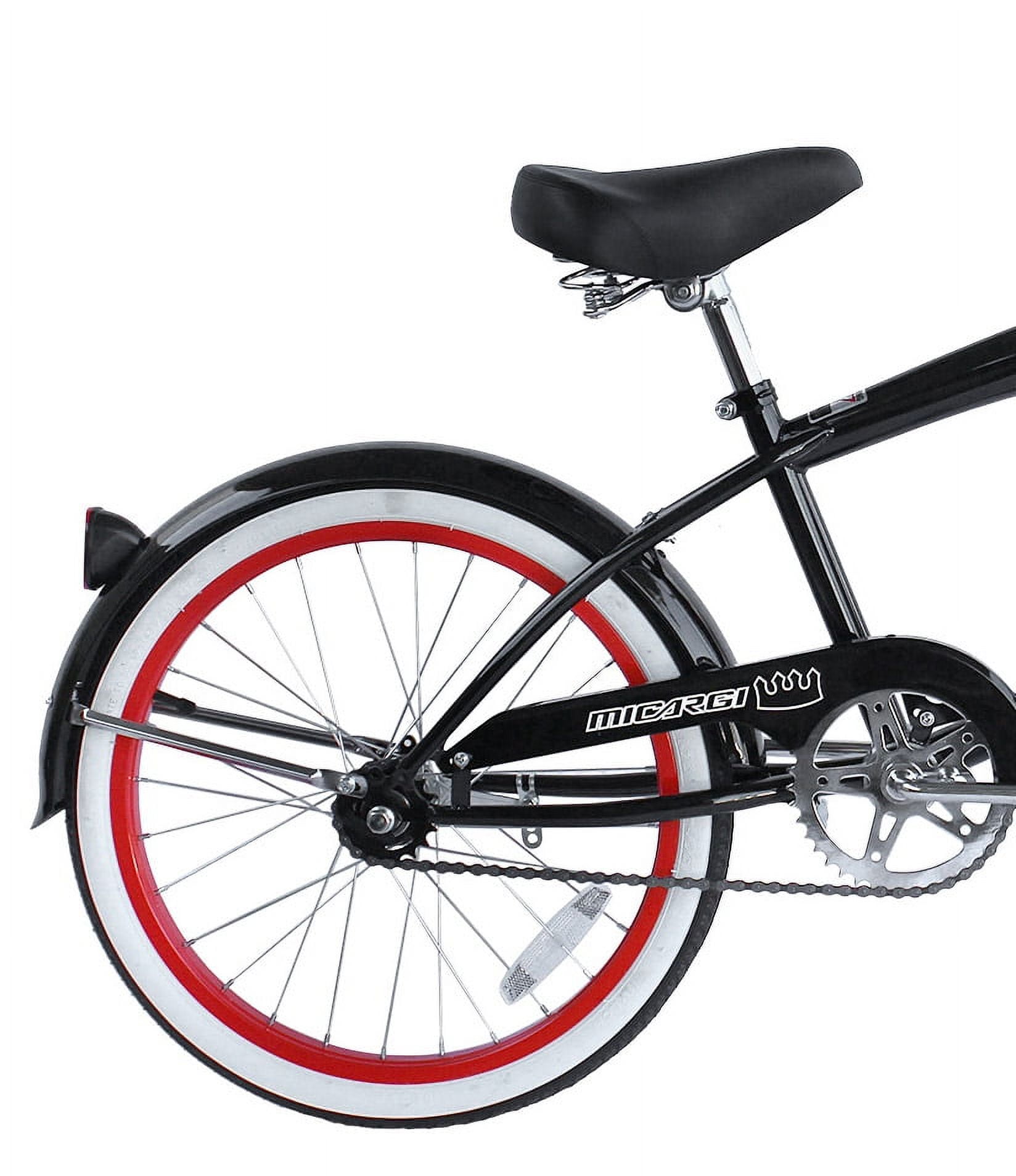 Wonder Wheels 20" Beach Cruiser Steel Frame Black, Coaster Brake, Alloy Rims Red 36H, Stainless Steel Spokes, One Piece Crank, Tire White Wall, Seat & Grip Black, Fender Black - Black & Red