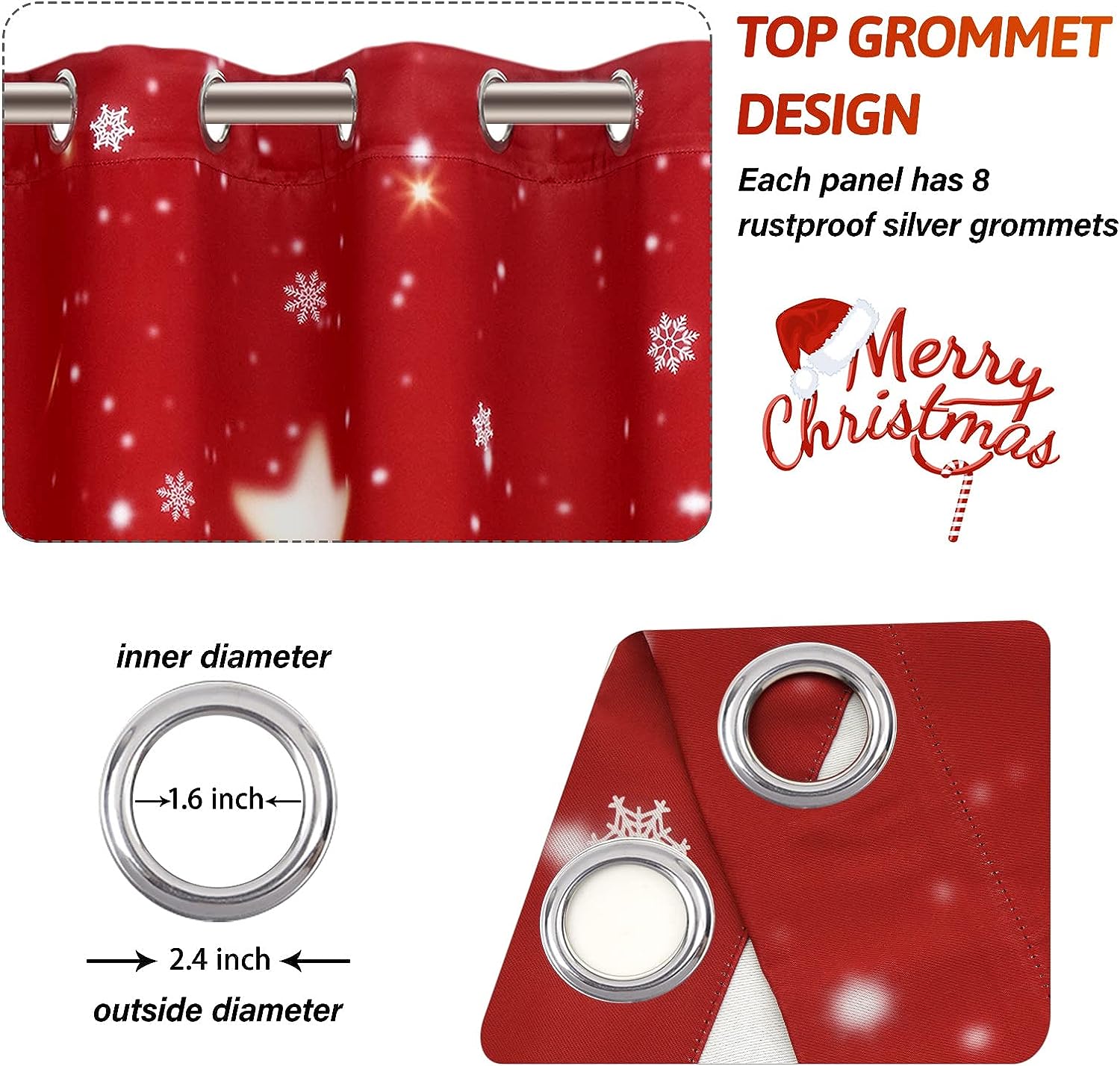 Alishomtll Christmas Snowflake Blackout Curtains Room Darkening Grommet Window Drapes for Living Room , 52" x84", Red, Set of 2 Panels