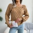 thumbnail image 6 of Hinvhai Plus Size Sweater Tops On Seasonal Clearance Women's Solid Long Sleeve Loose Sweater Pullver Button Blouse Autumn Tops Khaki 4(S), 6 of 8