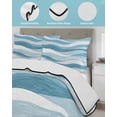 thumbnail image 4 of Quilts Twin-XL Size Bedding Set, Blue Ombre Lightweight Quilted Comforter, Modern Moire Abstract Art Aesthetics Soft Reversible Bedspread Coverlet with Pillow Covers for All Season, 68" x 98", 4 of 7
