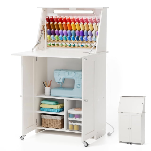 Mesa de costura Crafit para máquina de coser, escritorio con almacenamiento y luces