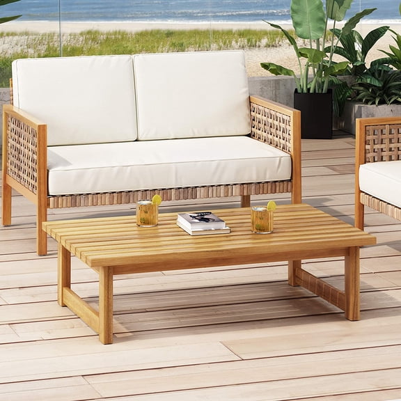 Timothy Outdoor Acacia Wood Coffee Table with Teak Finish for  Garden