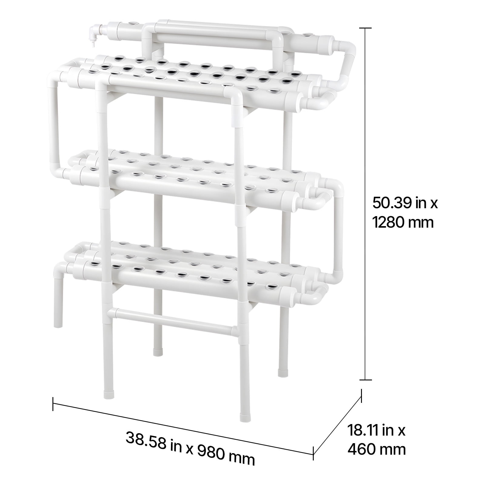 KFFKFF 3-Tier Hydroponic Growing System Kit, 90-Site UPVC Pipe Setup with Timed Irrigation, Light-Blocking Design for Indoor Gardening of Vegetables, Fruits, and Herbs