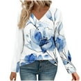 thumbnail image 4 of Uootdi Women's Tops Floral Print Long Sleeve Shirts for Women Gift V Neck Blouses with Decor Button Casual Loose Fit Trendy, 4 of 7