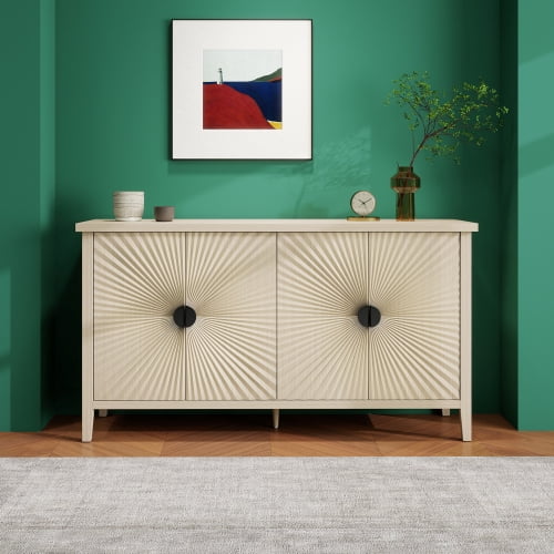 BSHTI 4 Door Sideboard ,Carved Sideboard Buffet Cabinet With Storage ,Modern Coffee Bar Cabinet With Adjustable Shelf For Living room,Diningroom,Kitchen