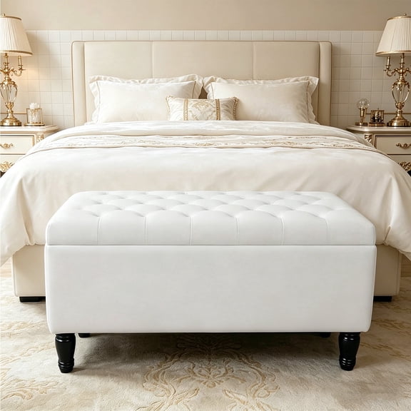 Ztysn 47" Tufted Storage Ottoman Bench,Load up to 600 lbs,Large Long End of Bed Storage Bench with Solid Wooden Legs for Bedroom Living Room,Gray