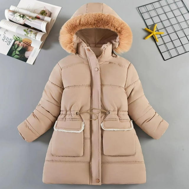 Wancir Girls Winter Coats Heavyweight Waterproof Jacket Mid-Length Fur Hooded Parka