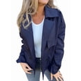 thumbnail image 3 of Female Trench Coat Casual Double Breasted Jacket Fall Fashion Outerwear Dark Blue XL, 3 of 6