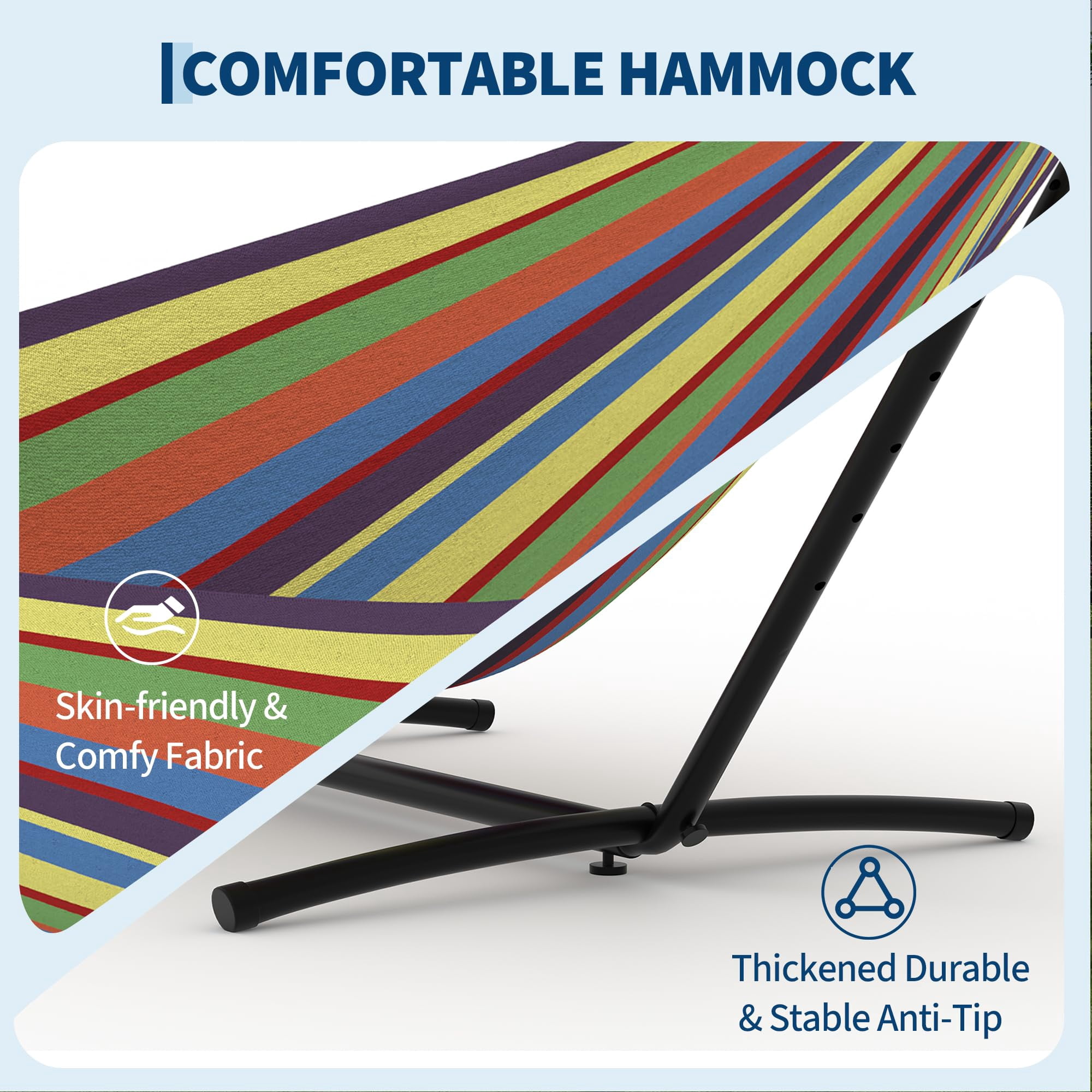 Double Hammock with Adjustable Steel Stand – Portable 2-Person Hammock with 450 Lbs Capacity, Waterproof Carry Bag & Space-Saving Design for Backyard, Beach & Balcony