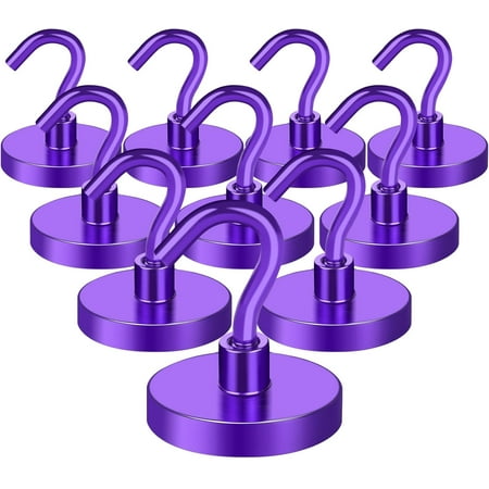 Strong Magnetic Hooks, 80Lbs Heavy Duty Magnetic Hooks for Cruise, Neodymium Earth Magnets with Hooks for Hanging, Super Metal Industrial Magnets for Grill, Storage (Purple,10 Pack)