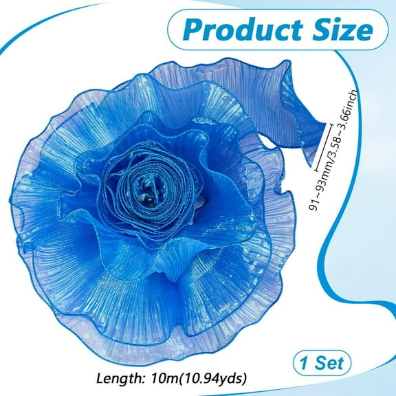 11 Yards Blue Ruffle Ribbon Trim Organza Ruffled Fabric 3.5 Inches Wide Vintage Fabric Lace Applique Trimming for Sewing Making Crafts Dress Curtain Wedding Costume Pillowcase Supply