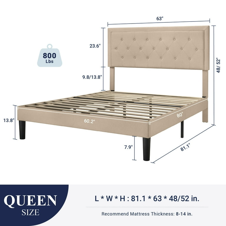 Allewie Upholstered Queen Size Bed Frame with Padded Adjustable Headboard and Wooden Slats, No Box Spring Needed, Beige - Walmart.com Allewie Upholstered Queen Size Bed Frame with Padded Adjustable Headboard and Wooden Slats, No Box Spring Needed, Beige - Walmart.com