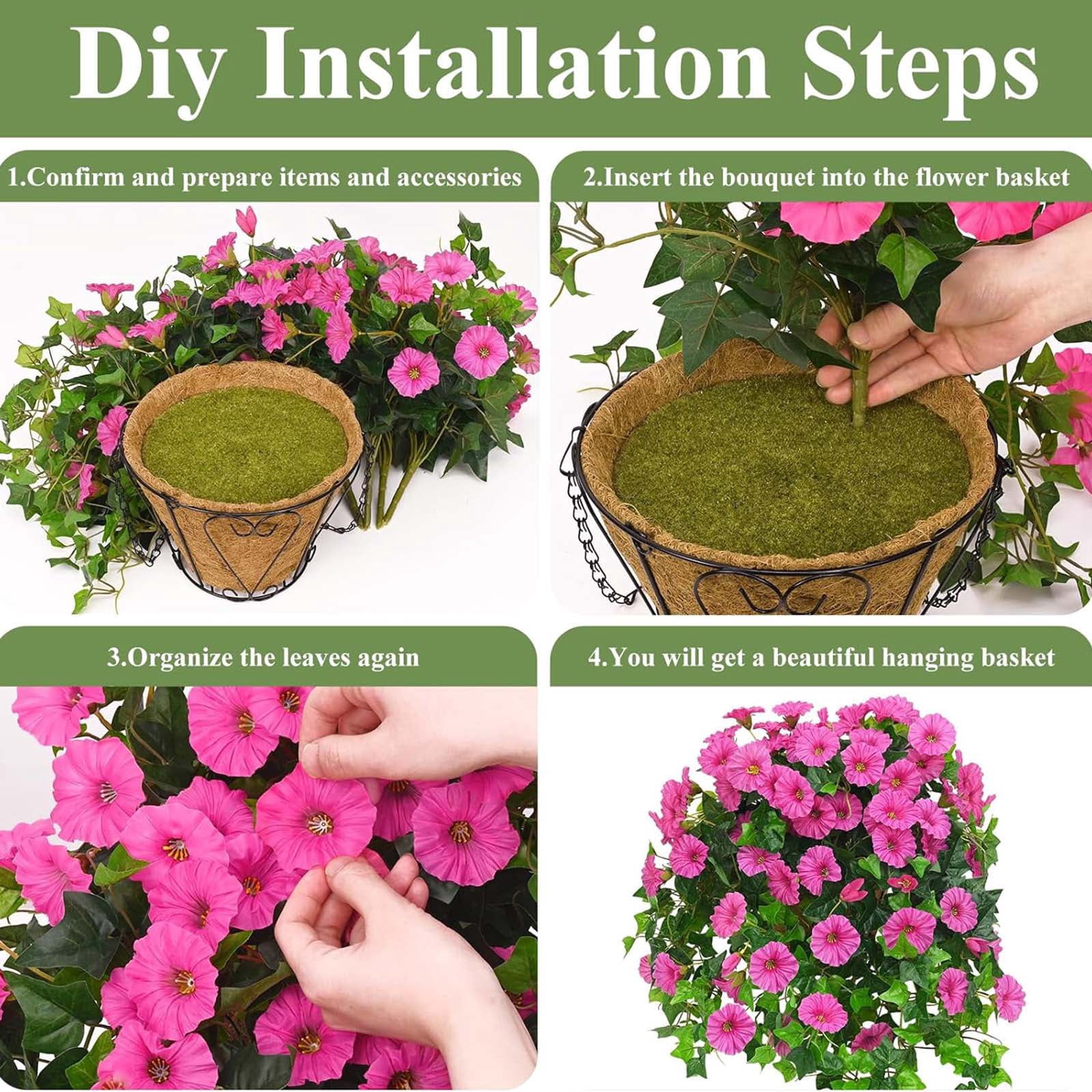 Dwellin Artificial Hanging Fake Flowers with Baskets Plants for Outdoor Decoration Faux Silk Floral Decorations for Spring Planters Home Porch Patio Garden Decor(Pink)