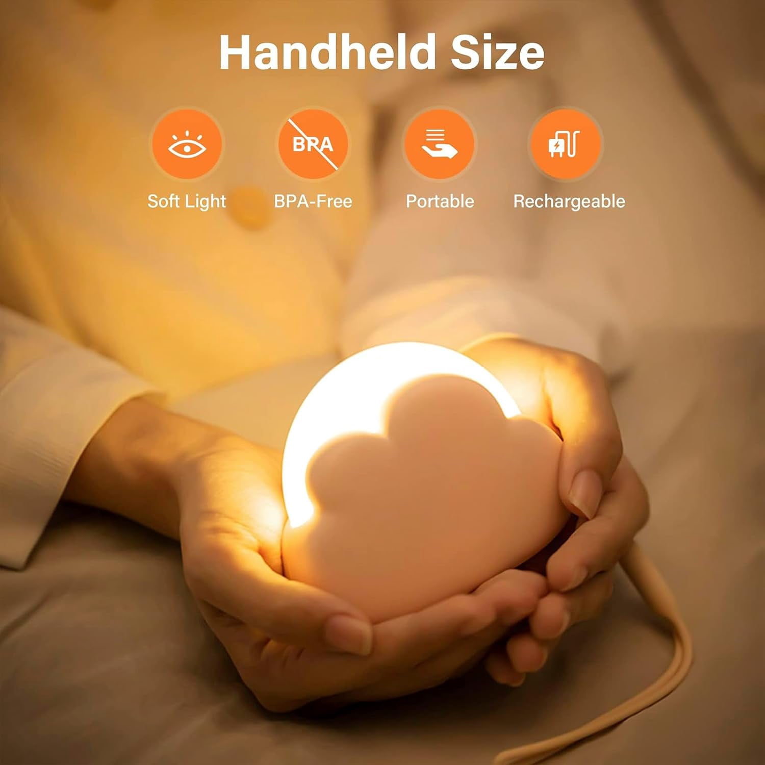 LINLIN Cute Cloud Night Light, Baby Night Light Kids Lamp for Bedroom, Portable USB Rechargeable Kid LED Dimmable Nightlight, Adjustable Bedside Lamp with Warm and White Light