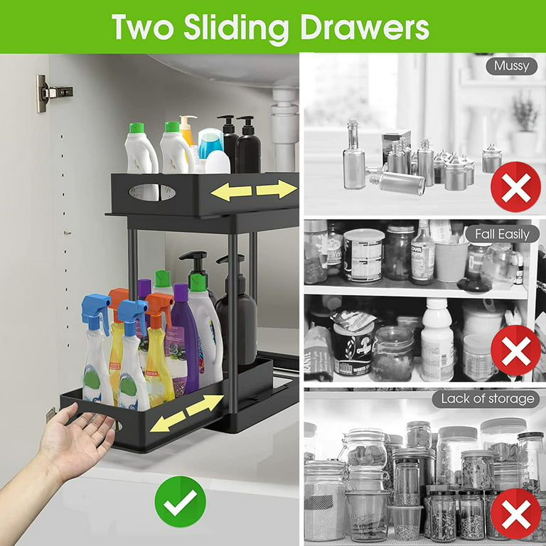 G-TING Under Sink Organizer 2 Tier, L Shaped Sliding Cabinet Basket  Organizer, Slide Out Under Cabinet Storage, Multi-Purpose Pull Out Cabinet