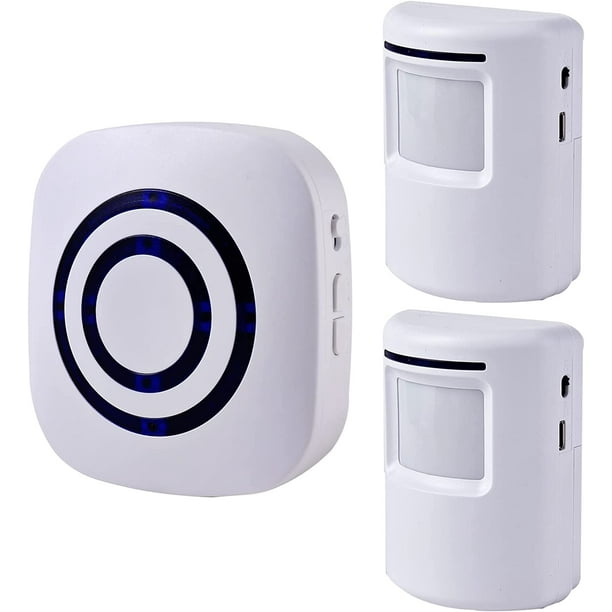 Alarma con sensor de movimiento - Alarma de entrada inalámbrica Transmisión de señal de larga distancia de 100 m, timbre con sensor de movimiento con 38 melodías (1 receptor y 2 sensores)