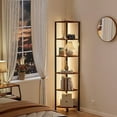 thumbnail image 6 of 6 Tier Corner Shelf with LED Light, 67.5” Tall Standing Shelf Organizer, Narrow Bookshelf with Storage Rack for Wall Corner, Living Room, Bedroom, Metal Frame, Wood Display Shelf, 6 of 8