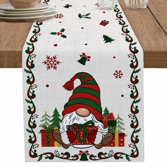 nqOlkjepod Christmas Gnomes Table Runner 60 Inches Long Farmhouse Dress Scarves, Xmas Tree Gifts Snowflake Winter Wooden Dining Tablerunner for Coffee Table/Kitchen Island/Party Décor, 13" x 60"