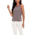 thumbnail image 2 of ATHLECHIC Camiseta sin mangas para mujer, de rayas, con bloques de color, cortes laterales, cuello redondo, verano, talla 2XL, marrón y rojo, 2 of 5