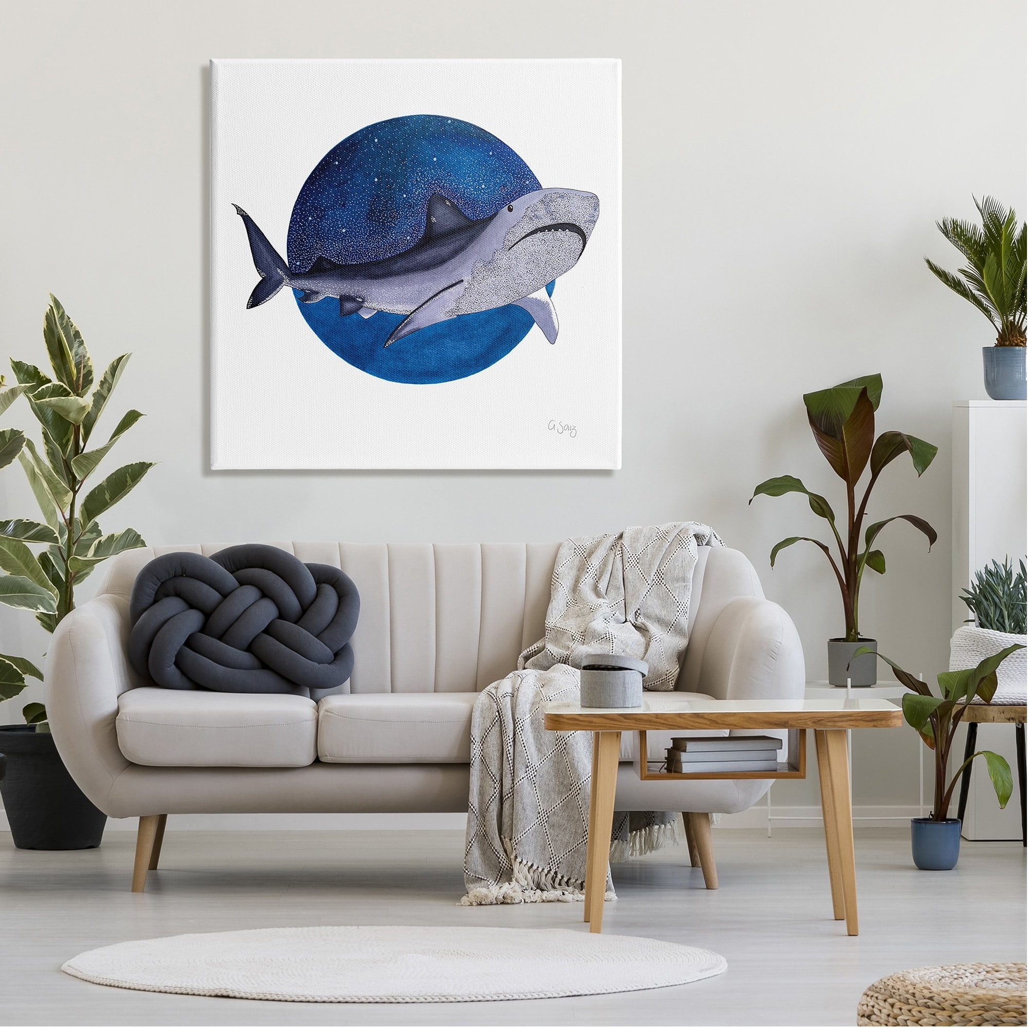 Stupell Industries Great White Shark Swimming Starry Night Sky Canvas Wall Art, 36 x 36, Design by Ale Saiz Studio