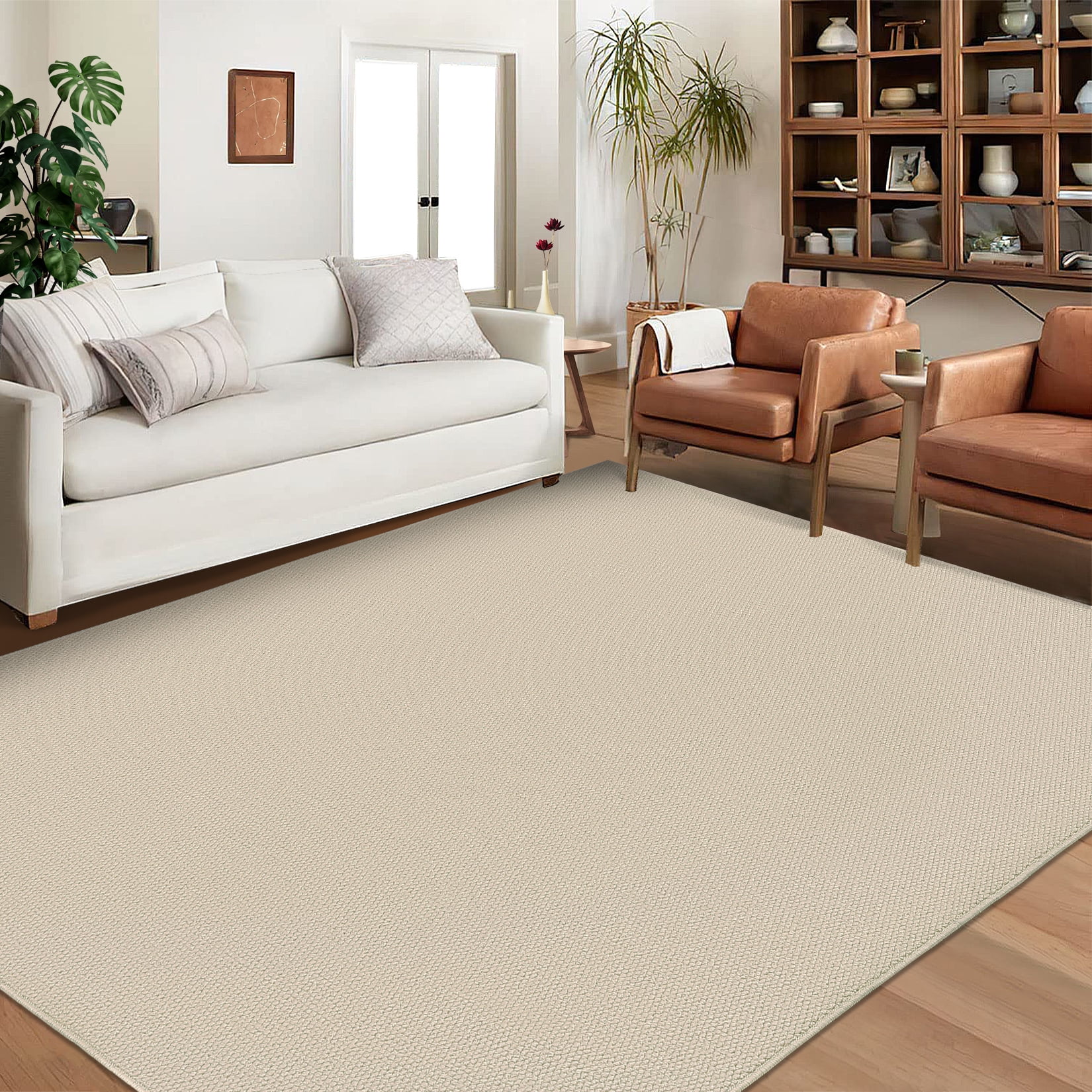 Garvee Modern Solid Area Rug, 8'x10' Washable Non Slip Backing Rug Low Pile Stain Resistant Indoor Floor Carpet for Living Room Bedroom, Beige