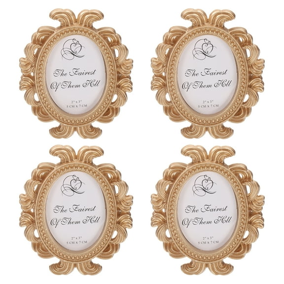 4 Pack Vintage Resin Picture Frames, 3.7" x 3.1" Mini Picture Frames, Gold