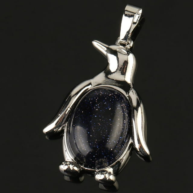 Collier Pendentif Pingouin Femme Pierre Naturelle Œil de Tigre Mignon Animal Homme