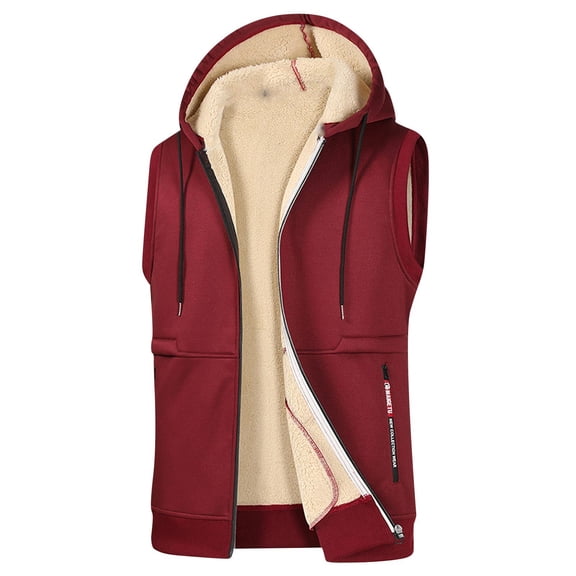 Generic Men's Hooded Puffer Vest Drawstring Fleece Lined Zip Up Puffer Vest Hooded Sleeveless Casual Warm Outerwear Vests