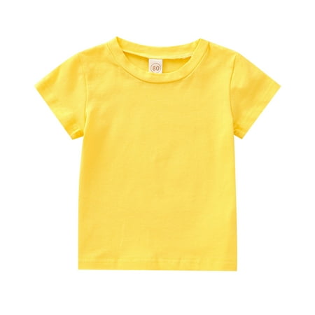 

Summer Savings Clearance! 2023 TUOBARR Tops for Girls Newborn Infant Baby Girls Boys Short Sleeve Solid Tops Yellow 110