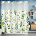 thumbnail image 6 of No Hook Shower Curtains with Snap-in Liner Set, Green Leaves Waterproof Hotel Style Bathroom Shower Curtain, Summer Botanical Farmhouse Leaf Watercolor Breathable Mesh Top Bath Curtains 72''x78'', 6 of 9