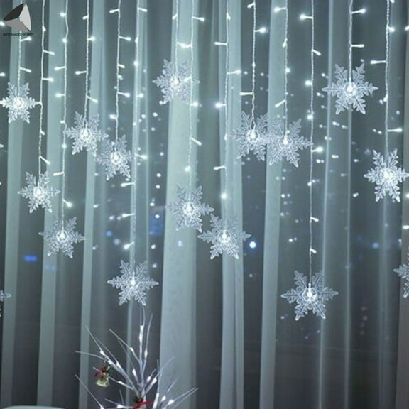 LOUIST LED Curtain String Lights, 96 LED 3.5M Fairy Snowflake Lights, Christmas Lights 8 Flashing Modes,Waterproof Light for Christmas Window, Garden, Party, Patio Decoration