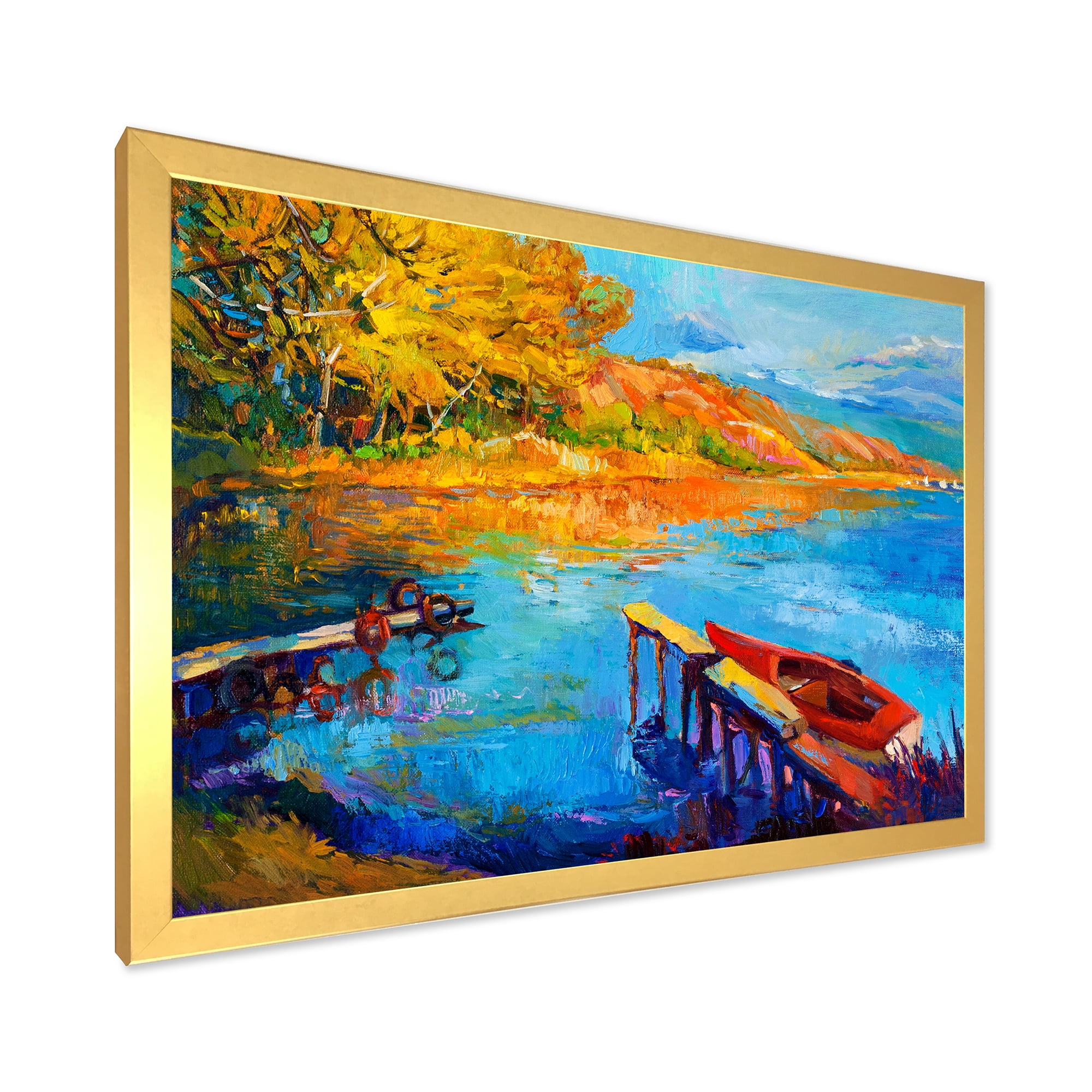 Designart 'The Lake At Sunset Evening Glow II' Lake House Framed Art Print
