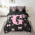 thumbnail image 2 of jejeloiu Personalized Gifts Bowtie Bedding Comforter Set 7 Pieces,Letter G Full Bedding Set,Pink Black Bow Bowknot Fitted Sheet Flat Sheet,Lightweight Room Decoration Reversible, 2 of 8