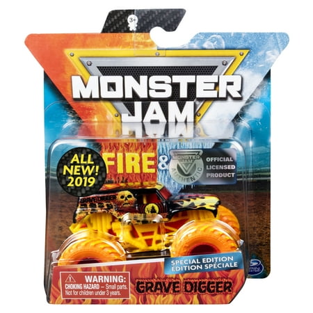 Monster Jam, Fire & Ice Grave Digger Monster Truck, Die-Cast Vehicle, Walmart Exclusive, 1:64