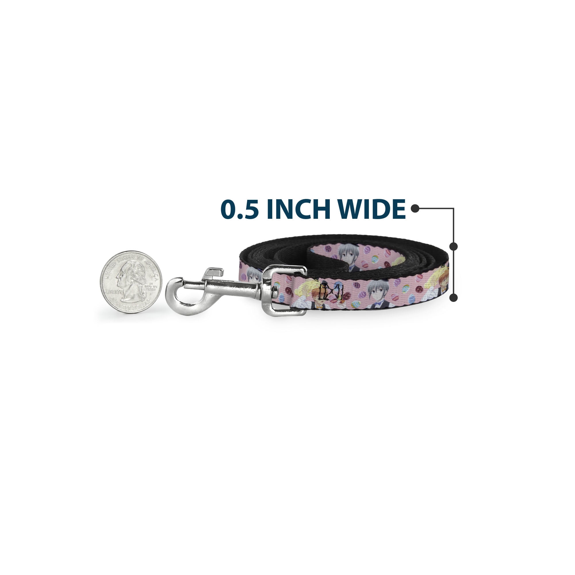 Crunchyroll Pet Leash, Dog Leash, Fruits Basket Kyo and Yuki Easter Themed Animage Pose Pink, 6 Feet Long 1.0 Inch Wide
