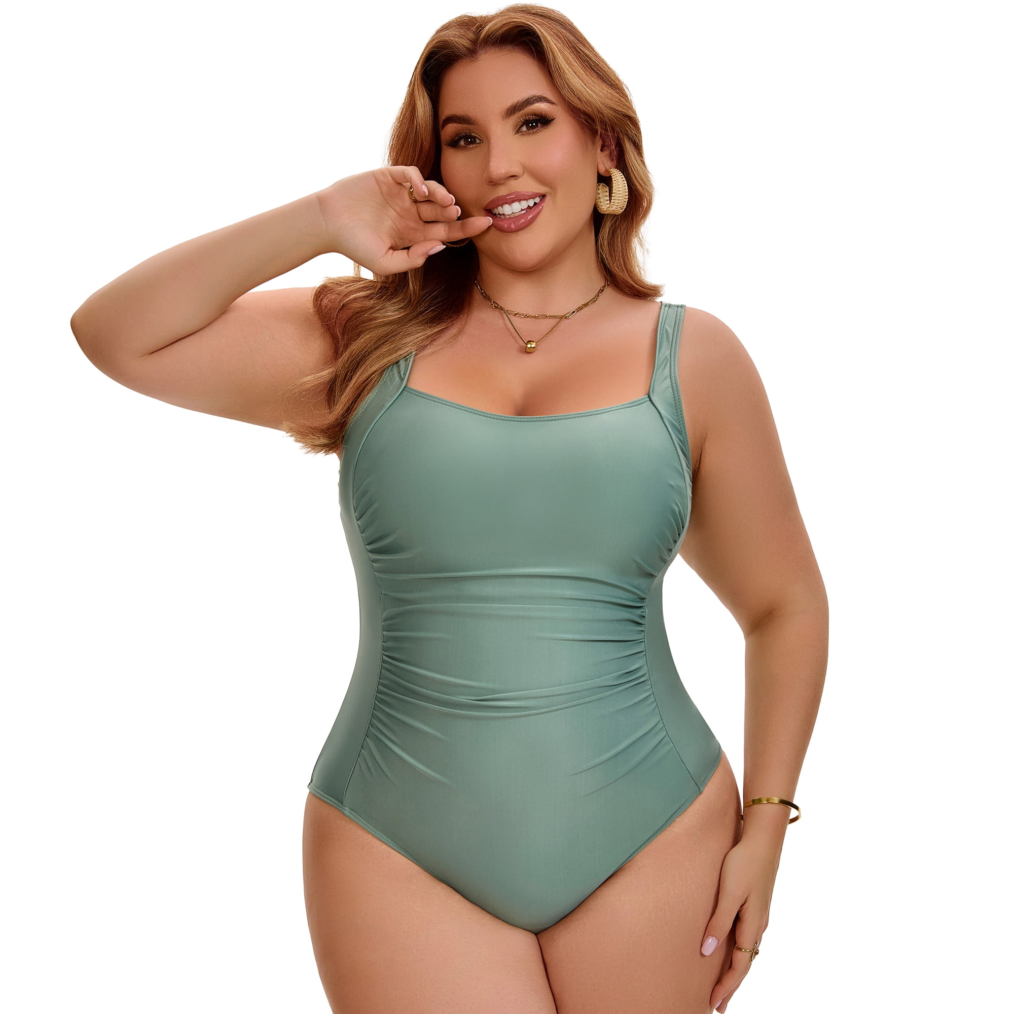 DARING DIVA Women's Plus 1 Piece Push Up Tummy Control Swimsuit 2X Green