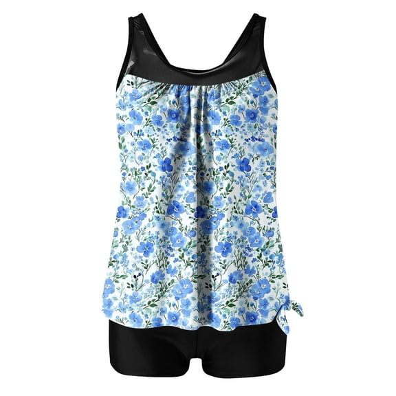 UTSJKR Modest Swimsuits for Women with Boyshorts Trendy Floral 2 Piece Tankini Swimwear Tummy Control Athletic Bathing Suit Multicolor M