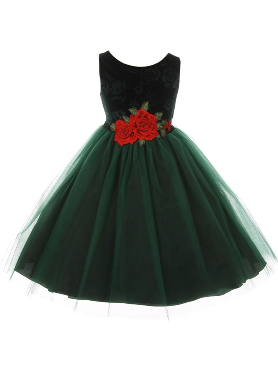 kids green velvet dress