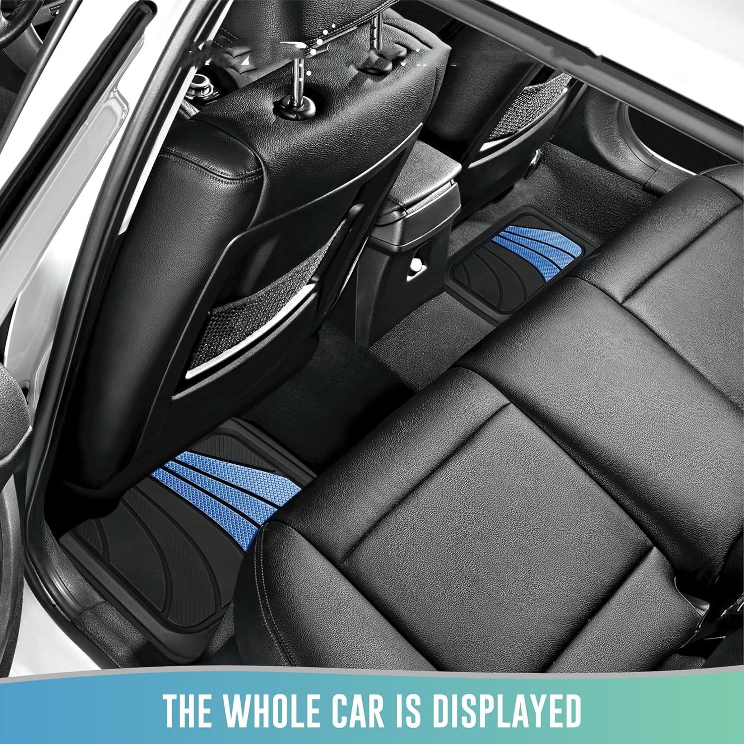 Car Floor Mats Full Set – Front & Rear Car Floor Mats with Aluminum Design, Anti-Slip Backing, All-Weather Protection, Trim-to-Fit Car Mats for Most Sedans, SUVs & Vans - - Blue