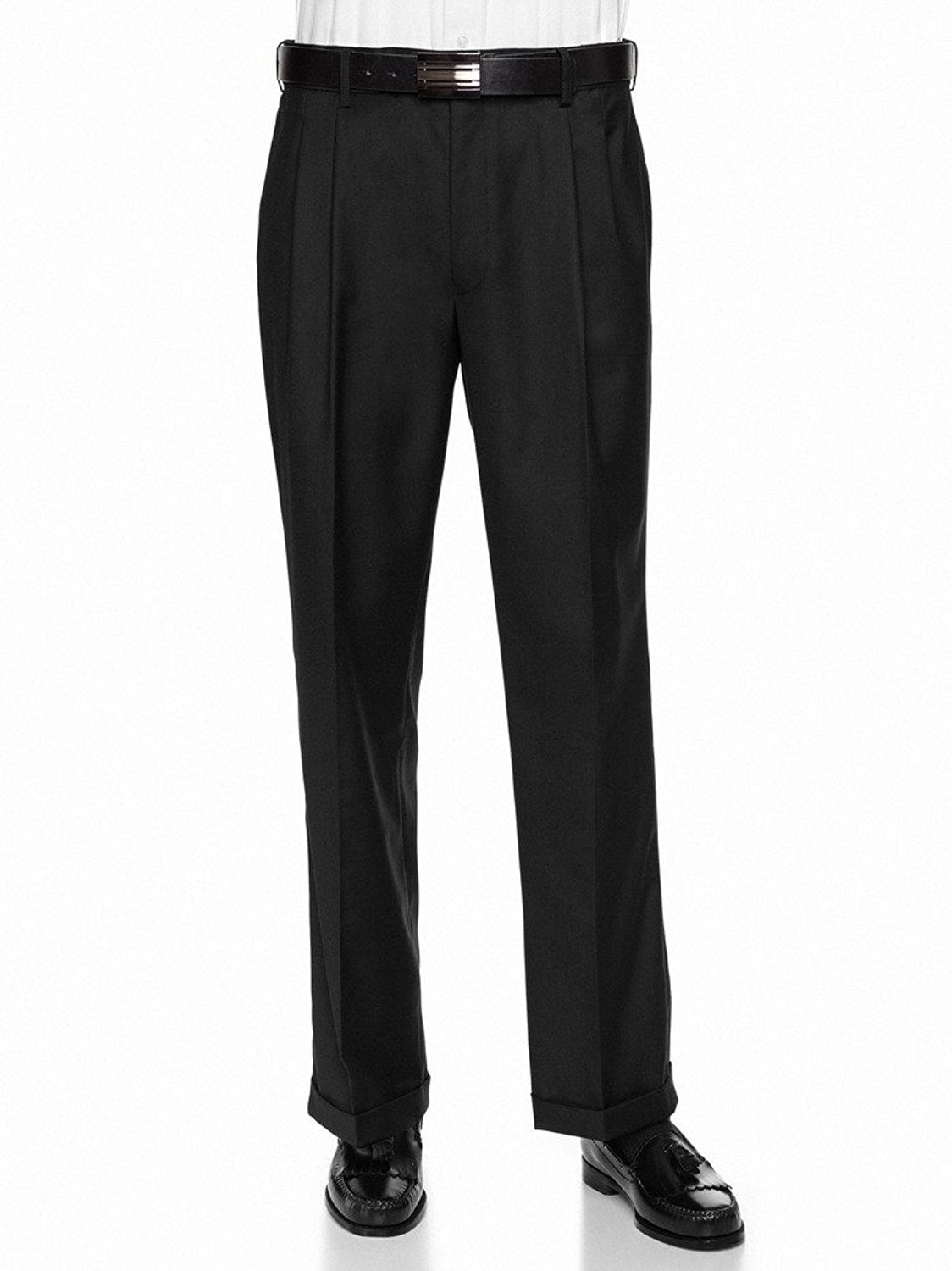Mens Pants Black Dress Cuffed Pleated 32 34 36  X 32 Style #1 NEW  USA 