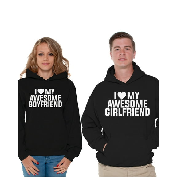 Awkward Styles Couple Hoodies Boyfriend and Girlfriend Matching Couple Sweaters for Valentines Day I Love My Awesome Boyfriend Hooded Sweatshirt for Her I Love My Awesome Girlfriend Hoodie for Him