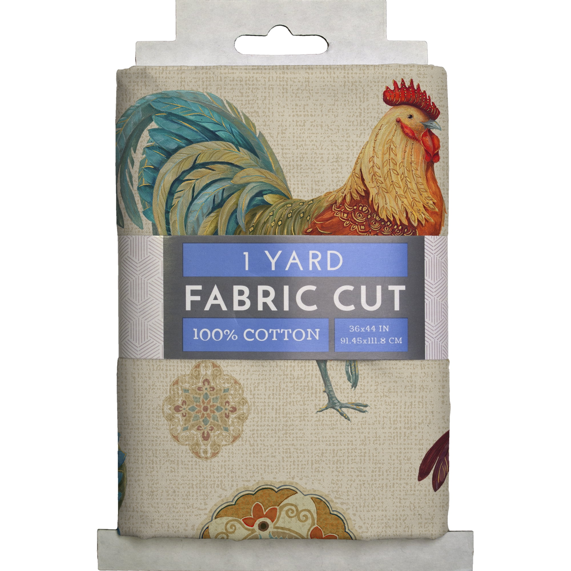 David Textiles Rooster Medallion Linen 1 yd Cotton Precut Fabric
