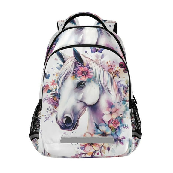 ALAZA Horse Butterfly Flower Backpack Elementary School Bag Bookbag Travel Rucksack