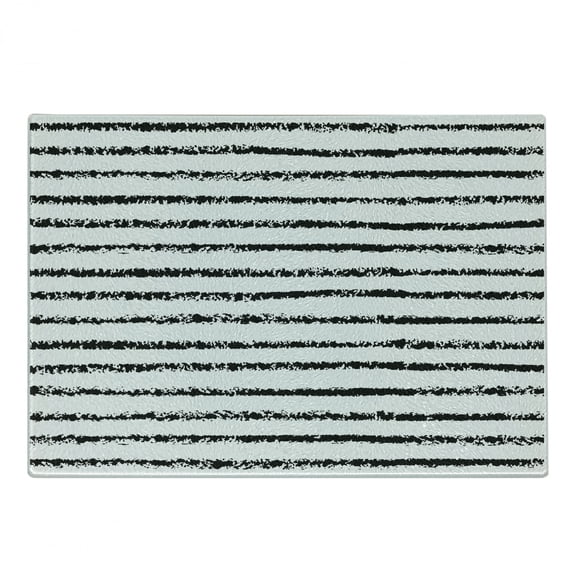 Stripes Cutting Board, Hand Painted Look Grungy Brushstroke Lines in Monochromatic Design Pattern, Decorative Tempered Glass Cutting and Serving Board, in 3 Sizes, by Ambesonne