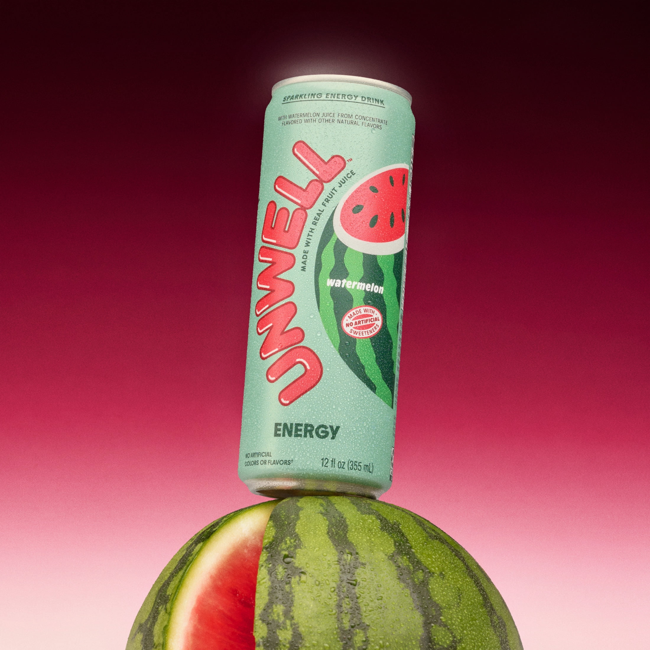 Unwell Sparkling Energy Drink, Electrolytes & Real Fruit Juice – Watermelon, 12 PK