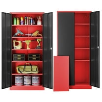 Fesbos Metal Garage Storage Cabinet,72" Tall Black Cabinet with 2 Doors and 5 Adjustbale Shelves,Lockable Tool Cabinet for Garage, Basement,Gym, Home Office