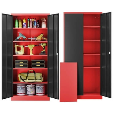 Fesbos Metal Garage Storage Cabinet,72" Tall Black Cabinet with 2 Doors and 5 Adjustbale Shelves,Lockable Tool Cabinet for Garage, Basement,Gym, Home Office
