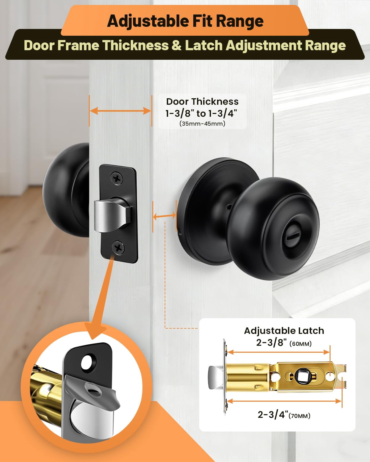 Black Door Knobs, 10 Pack Privacy Door Knobs Interior Door Knob for Bedroom/Bathroom Keyless Doorknobs Interior/Exterior Lockset, Black Modern Design Door Hardware